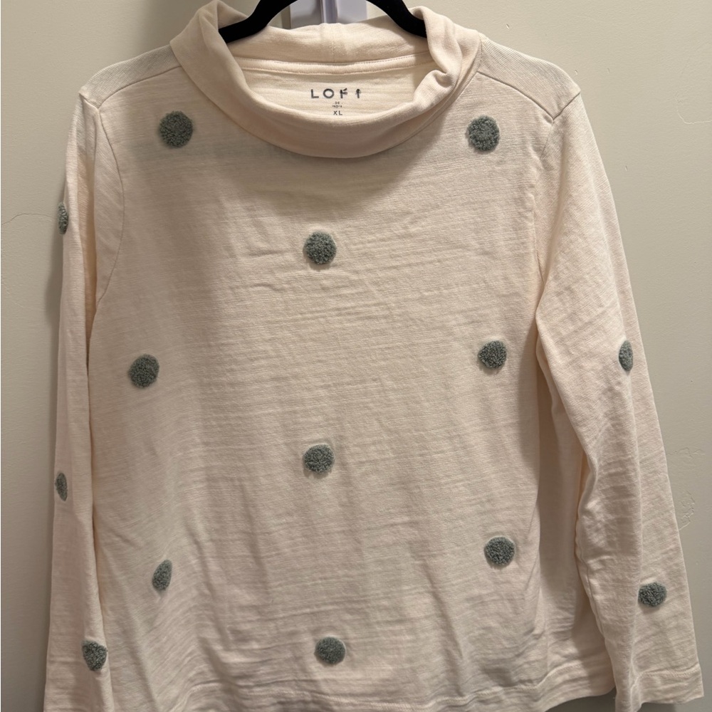 LOFT Cream Sweater with Gray Polka Detail